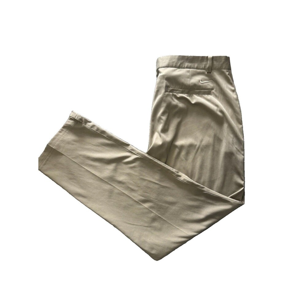 Men’s Nike Golf Pants Dri Fit 36x30 Khaki Y2K Zipper Preppy Embroidered Logo